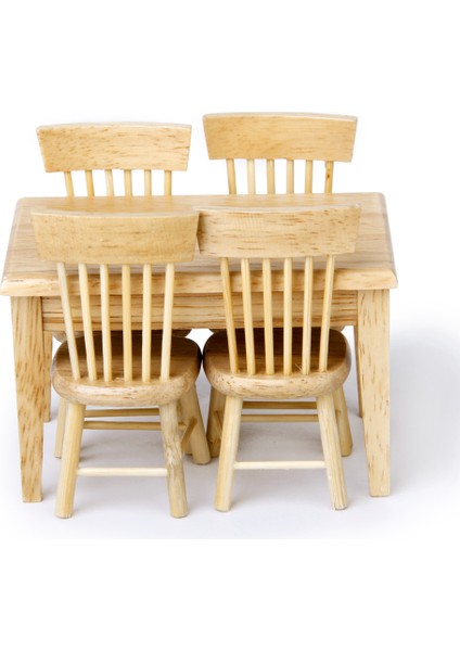 5 Adet Yemek Masası Sandalye Model Set 1:12 Dollhouse Minyatür Mobilya Ahşap (Yurt Dışından)
