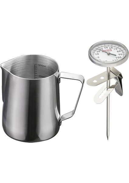 600 ml Paslanmaz Çelik Kahve Köpüklü Süt Çay Latte Sürahi Ölçeği + Termometre (Yurt Dışından)