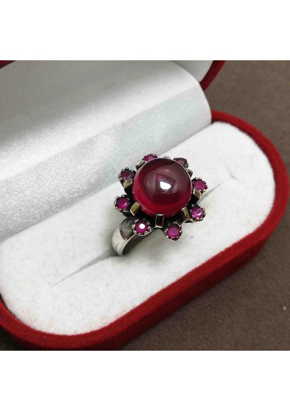 Lal ve Yakut Taşlı 925 Ayar Otantik Gümüş Kadın Yüzük
