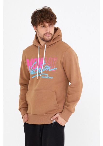Kanguru Cep Monday Baskılı Kapşonlu Sweatshirt