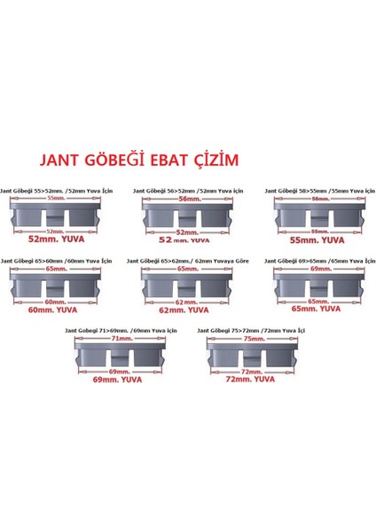 Peugeot 58/55 55 mm Jant Göbeği 4l'ü Set