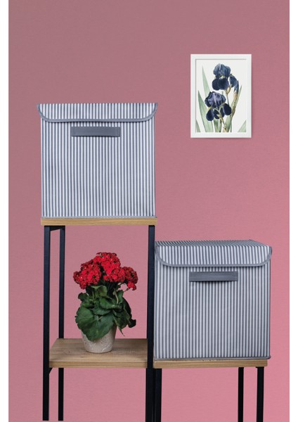Gri Çizgili Kapaklı Kutu 30X30X30