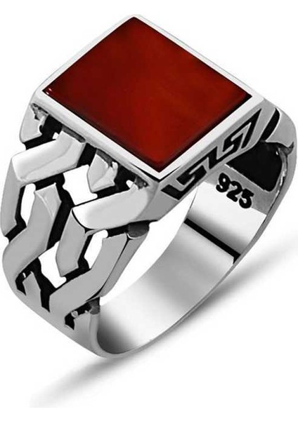 Gümüş Akik Taşlı Erkek Yüzük
