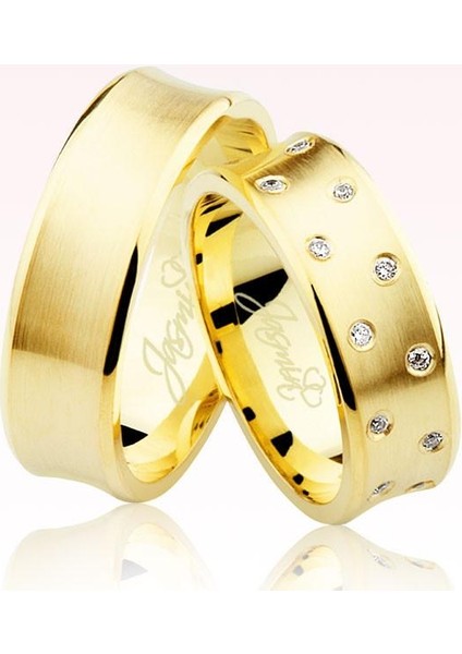 Sarı Taşlı Altın Alyans 0802-1