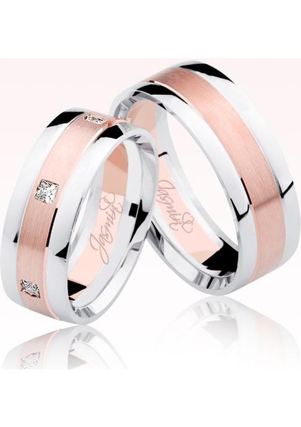 Beyaz Rose Şeritliı Altın Alyans 1201-1