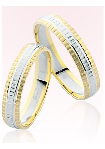 Sarı Beyaz Kareli Altın Alyans 6308