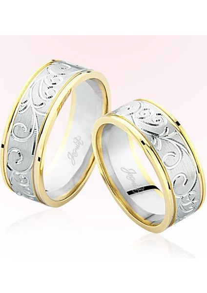 Sarı Beyaz Desenli Altın Alyans 6403