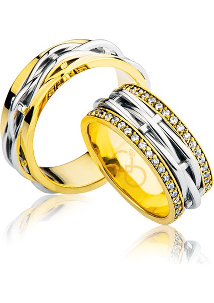 Sarı Beyaz Taşlı Altın Alyans 1103