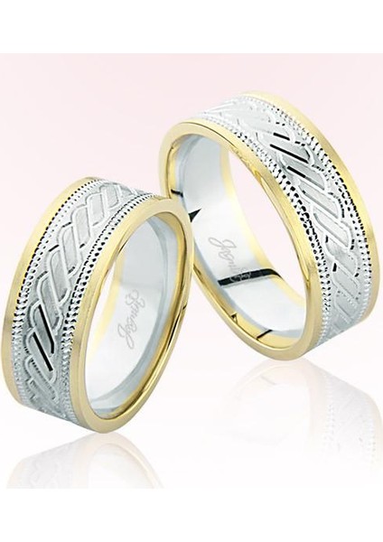 Beyaz Sarı Desenli Altın Alyans 6608