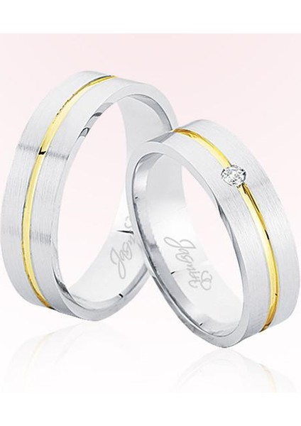 Beyaz Sarı Şeritli Altın Alyans 5602