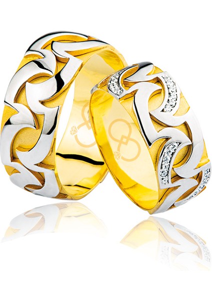 Sarı Beyaz Renk Taşlı Altın Alyans 0301