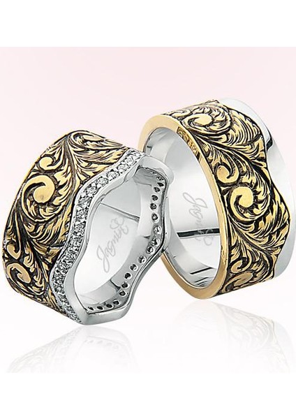 Otantik Desenli Altın Alyans 3503