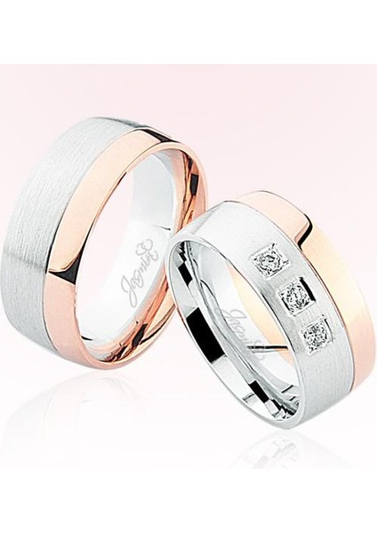 Rose Beyaz Bombeli Altın Alyans 5604