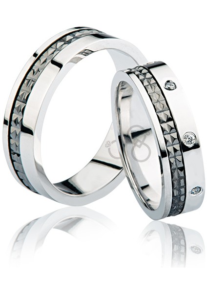 Beyaz Desenli Altın Alyans 0804