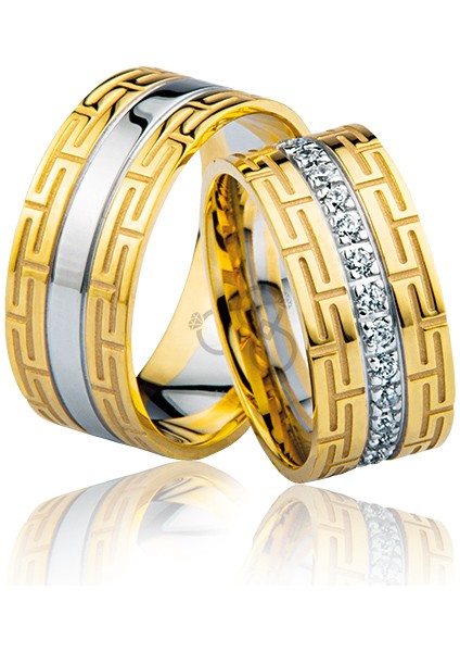 Desenli Taşlı Altın Alyans 1303