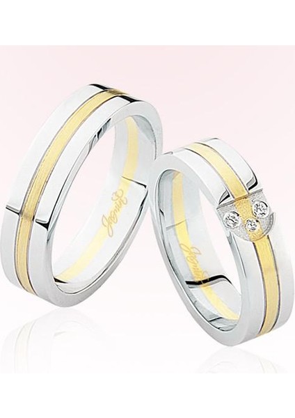 Beyaz Sarı Şeritli Altın Alyans 5603