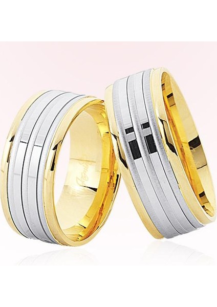 Sarı Beyaz Şeritli Altın Alyans 6702