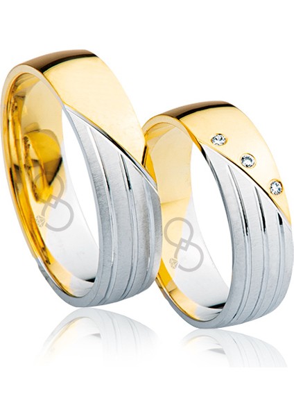 Sarı Beyaz Çizgili Altın Alyans 2703-1