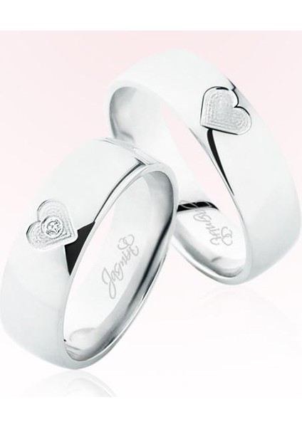 Kalp Desenli Beyaz Altın Alyans 5707