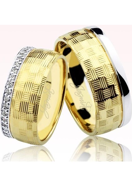 Desenli Taşlı Altın Alyans 0404-2