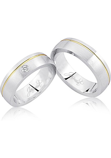 Beyaz Sarı Şeritli Altın Alyans 3406-2