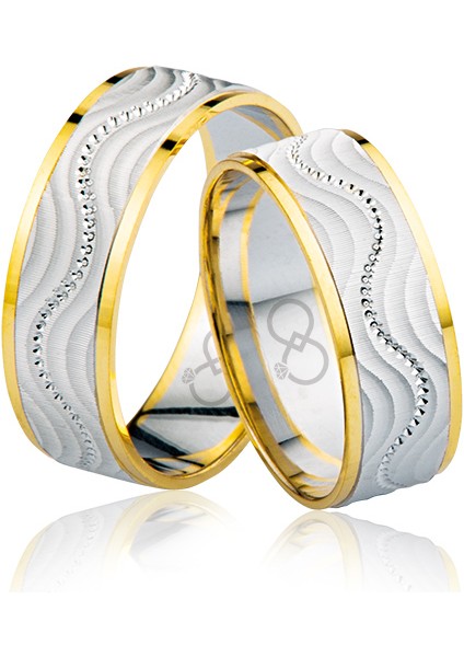 Sarı Beyaz Desenli Altın Alyans 3504-2