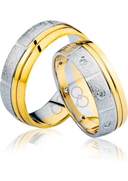 Sarı Beyaz Taşlı Altın Alyans 2905-1