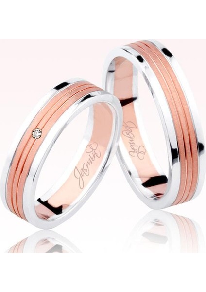 Beyaz Rose Şeritli Altın Alyans 3002-2