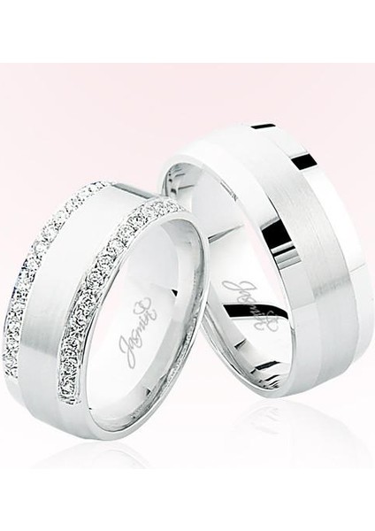 Beyaz Taşlı Bombeli Altın Alyans 4201