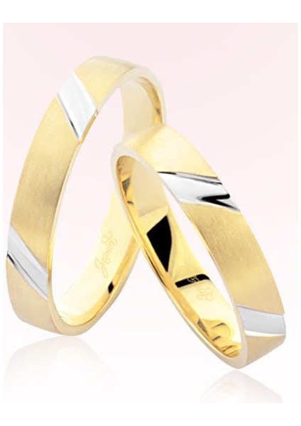 Sarı Beyaz Şeritli Altın Alyans 7203