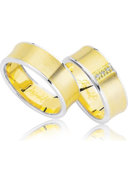 Sarı Beyaz Düz Altın Alyans 2804-3