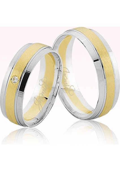 Beyaz Sarı Bombeli Altın Alyans 3205-1