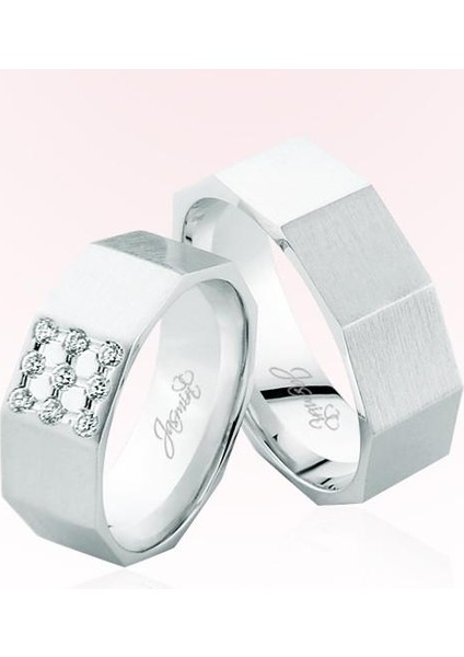 Beyaz Köşeli Taşlı Altın Alyans 4204