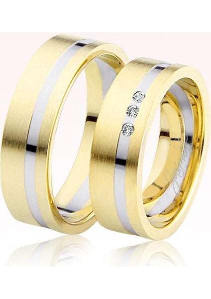 Sarı Beyaz Şeritli Altın Alyans 2504-2