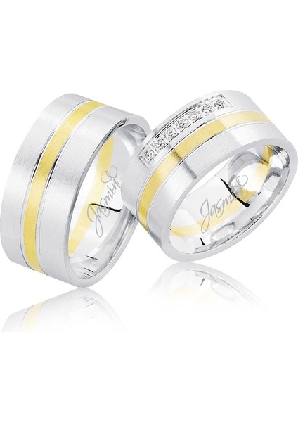Beyaz Sarı Şeritli Altın Alyans 2601-3