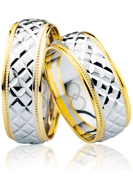 Sarı Beyaz Desenli Altın Alyans 3803-2