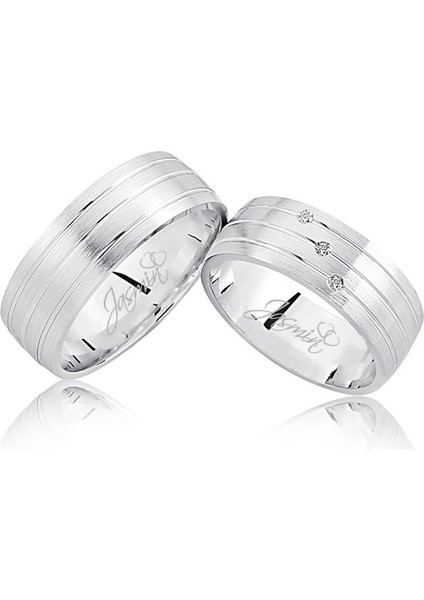 Beyaz Şeritli Taşlı Altın Alyans 3407-2