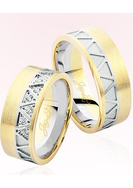 Sarı Beyaz Desenli Altın Alyans 4501