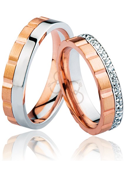 Rose Beyaz Taşlı Altın Alyans 0703