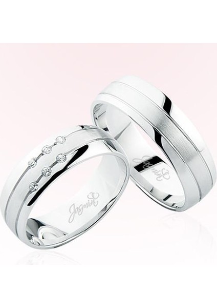 Beyaz Şeritli Taşlı Altın Alyans 4803