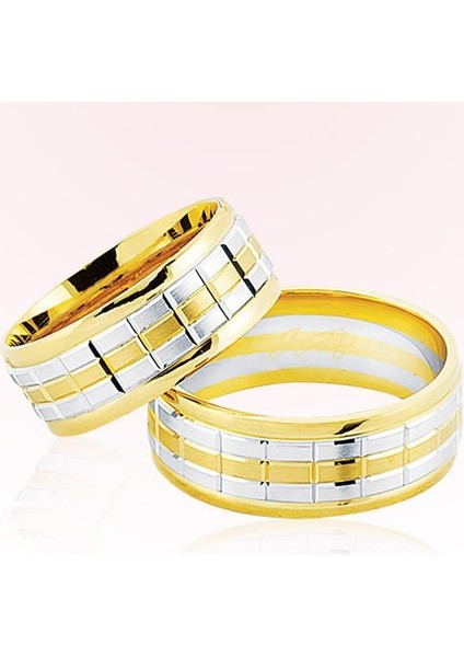 Sarı Beyaz Kareli Altın Alyans 6202