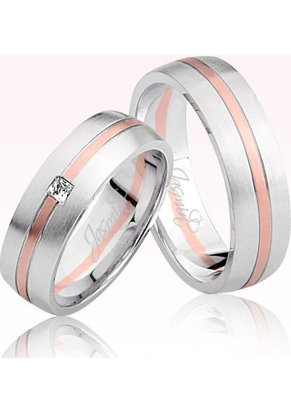 Beyaz Rose Şeritli Taşlı Altın Alyans 3105-1