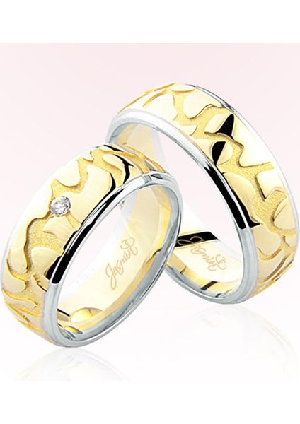 Sarı Beyaz Desenli Altın Alyans 5606