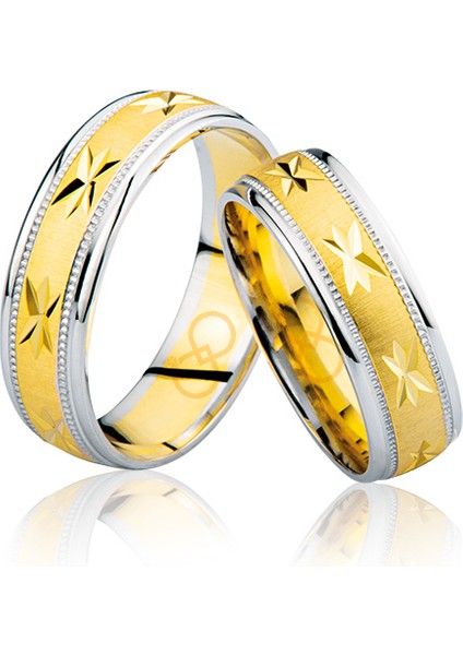 Beyaz Sarı Şeritli Altın Alyans 3804-2