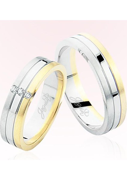 Sarı Beyaz Şeritli Altın Alyans 5105