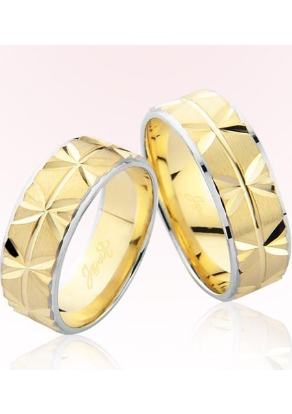 Sarı Beyaz Desenli Altın Alyans 6001