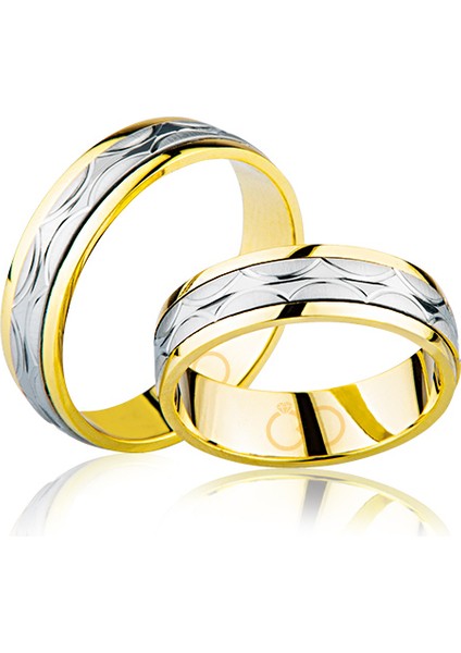 Sarı Beyaz Şeritli Altın Alyans 3904-2