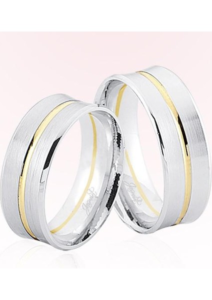 Beyaz Sarı Şeritli Altın Alyans 6102