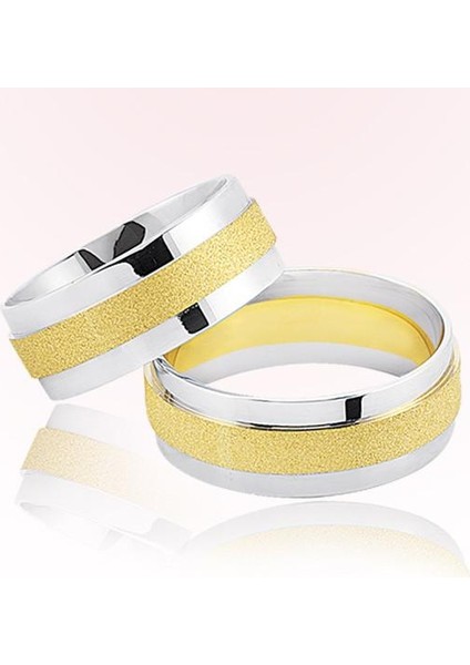 Beyaz Sarı Şeritli Altın Alyans 6709