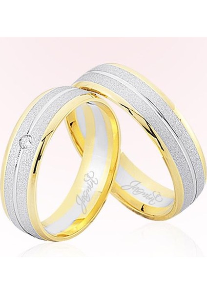 Sarı Beyaz Şeritli Altın Alyans 5002